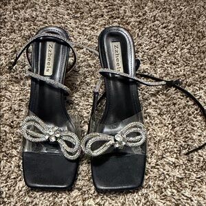 Zhenzi Black and Silver Heels with Bow Accent